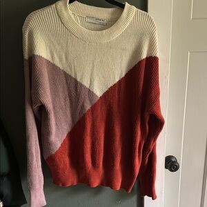 Colorblock Sweater in Cream, Pink, and Red